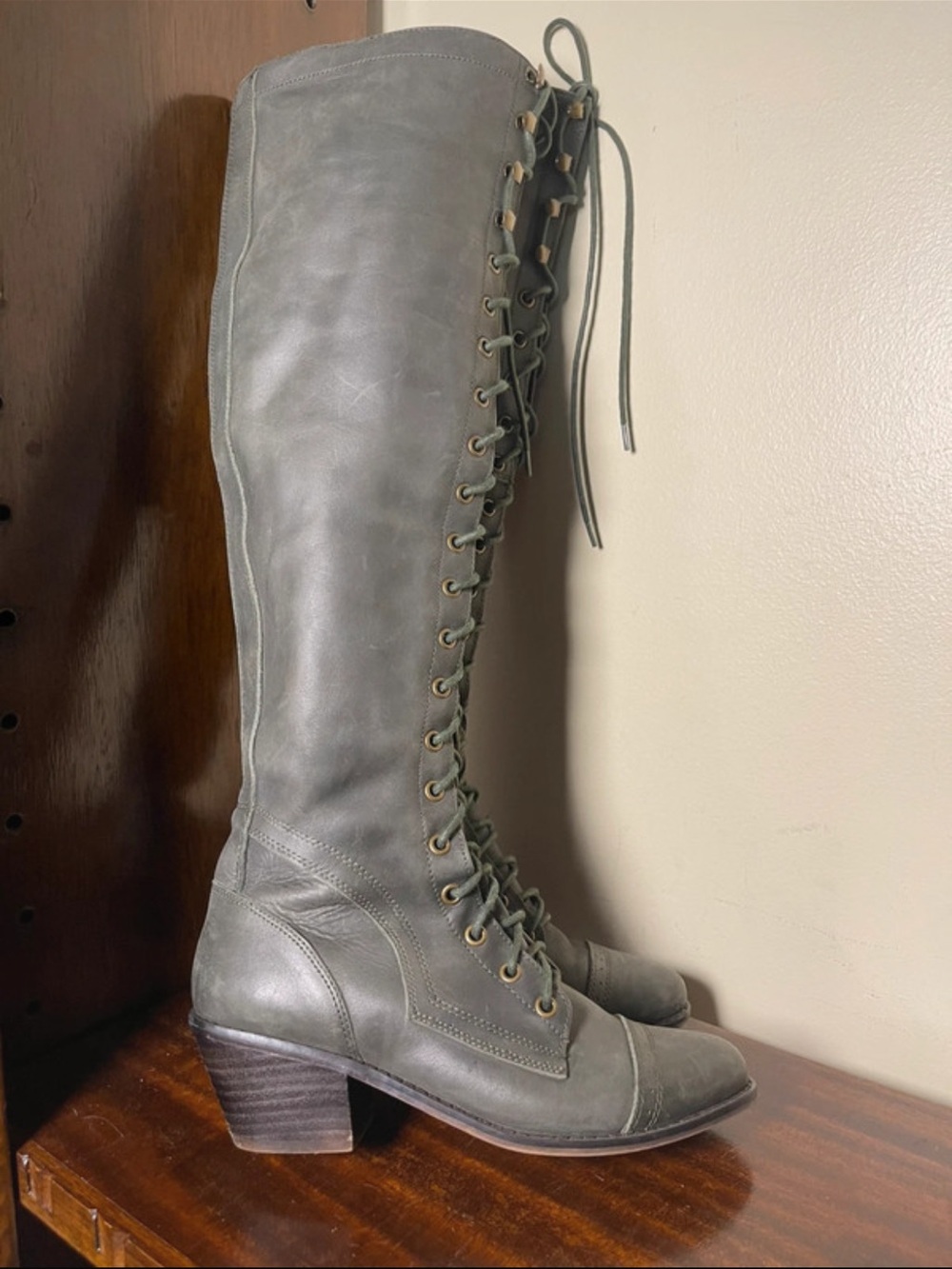 Jeffrey Campbell Gray Lace-Up Knee-High Leather Boots